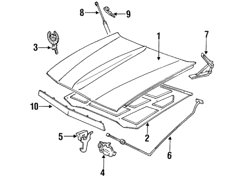 1986 Cadillac Seville Hood & Components Diagram