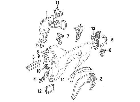 1992 Pontiac Firebird Filler Panel, Rear Passenger Side Diagram for 20479394