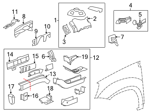 2017 GMC Acadia Limited Upper Reinforcement, Passenger Side Diagram for 10377480