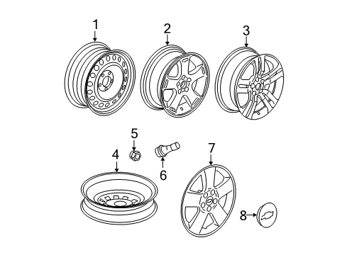 2008 Chevy HHR Wheel Covers & Trim Diagram