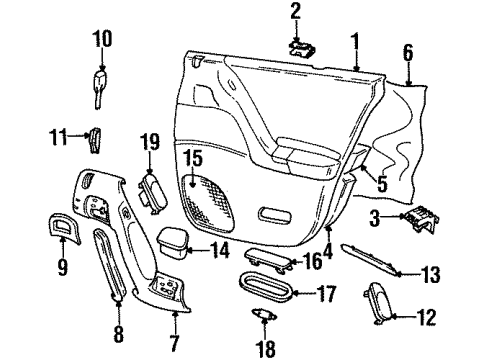 1998 Cadillac Catera Interior Trim - Rear Door Diagram