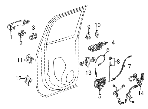 2019 Chevy Silverado 1500 LD Handle Base, Rear Driver Side Diagram for 13511030