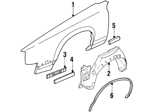 1987 Oldsmobile Calais Fender, Front Driver Side Diagram for 22534075