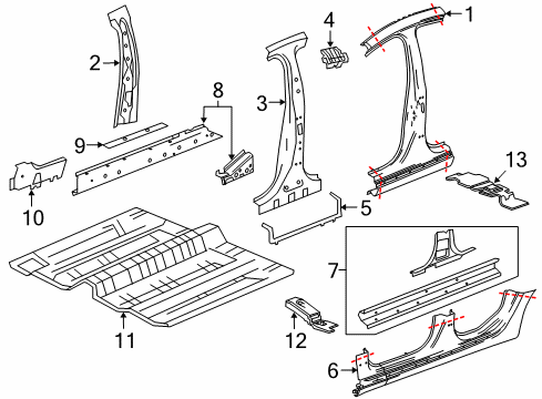 2011 Buick Regal Inner Rocker, Driver Side Diagram for 23366023
