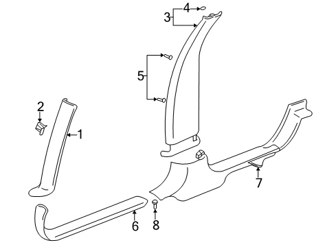 2004 Cadillac Seville Interior Trim - Pillars Diagram