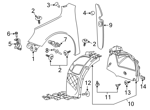 2013 Chevy Malibu Fender, Front Driver Side Diagram for 22899770
