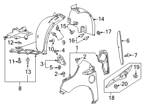 2012 Chevy Volt Front Fender Liner Screw Diagram for 94520668