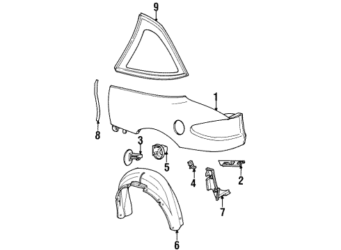 1993 Saturn SC2 Exterior Trim - Quarter Panel Diagram