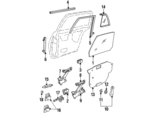 1998 Pontiac Grand Am Door Glass, Rear Driver Side Diagram for 22656325