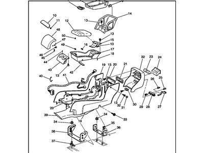Cadillac 12493603 COMPARTMENT,FRONT SEAT STOWAGE(INCLUDES 9-23,25-30,39-50)(BLUE)(W/O CUPHOLDER INSERT)(FOR 2ND DESIGN SEE 89042120)