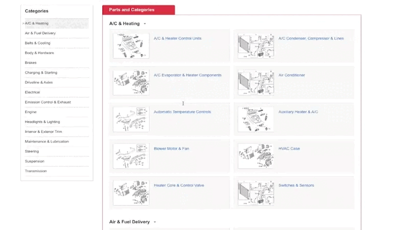 What should I do if the part I need does not appear in the category I searched on desktop?