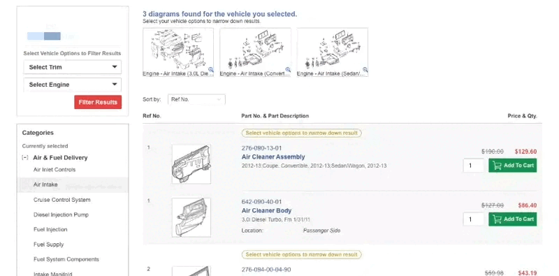 When several part diagrams appear, how do I know which one applies to my vehicle? Step 1