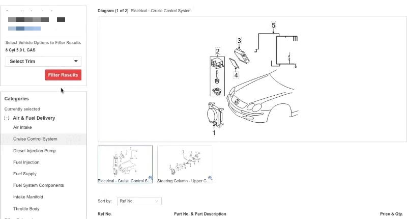 When several part diagrams appear, how do I know which one applies to my vehicle? Step 2