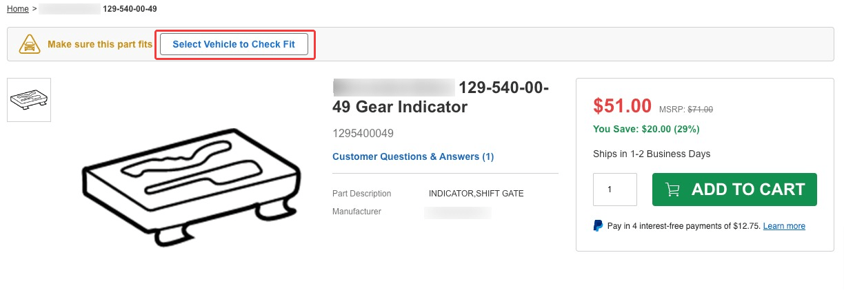 How can I confirm that the part number I selected fits my car?