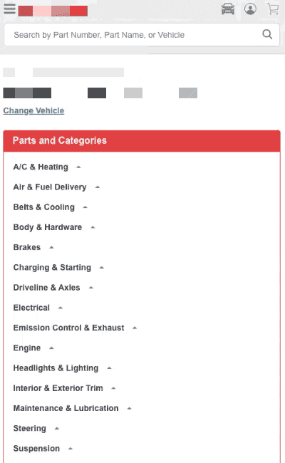 How can I locate a part using the categories on your website on mobile?